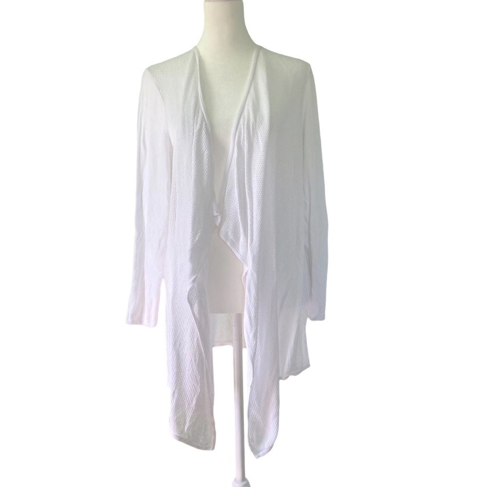 Magaschoni‎ White Rayon Open Front Waterfall Long Knit Cardigan (Size 1X)